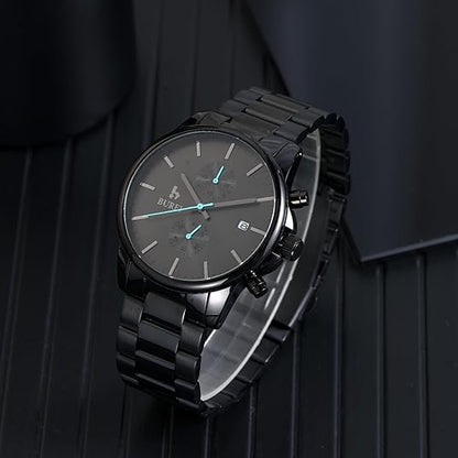 BUREI Men Watch,Waterproof Analog Quartz Stainless Steel Chronograph Fashion Minimalistic Classic Sport Watch for Men Gifts for Men