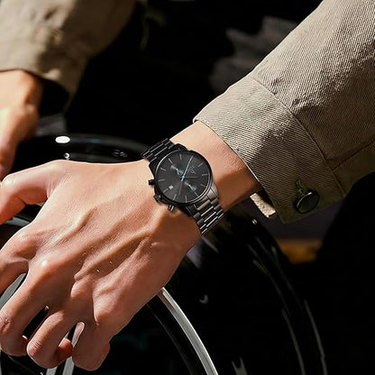 BUREI Men Watch,Waterproof Analog Quartz Stainless Steel Chronograph Fashion Minimalistic Classic Sport Watch for Men Gifts for Men
