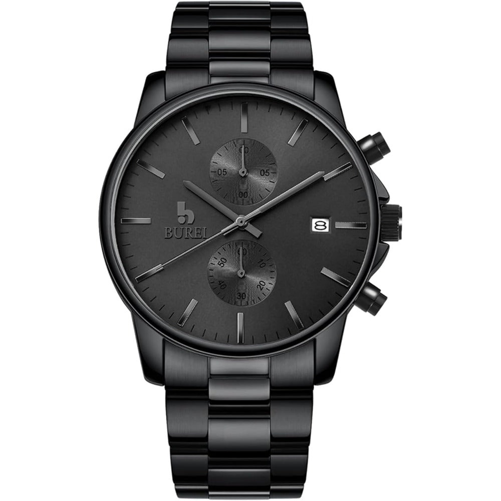 BUREI Men Watch,Waterproof Analog Quartz Stainless Steel Chronograph Fashion Minimalistic Classic Sport Watch for Men Gifts for Men