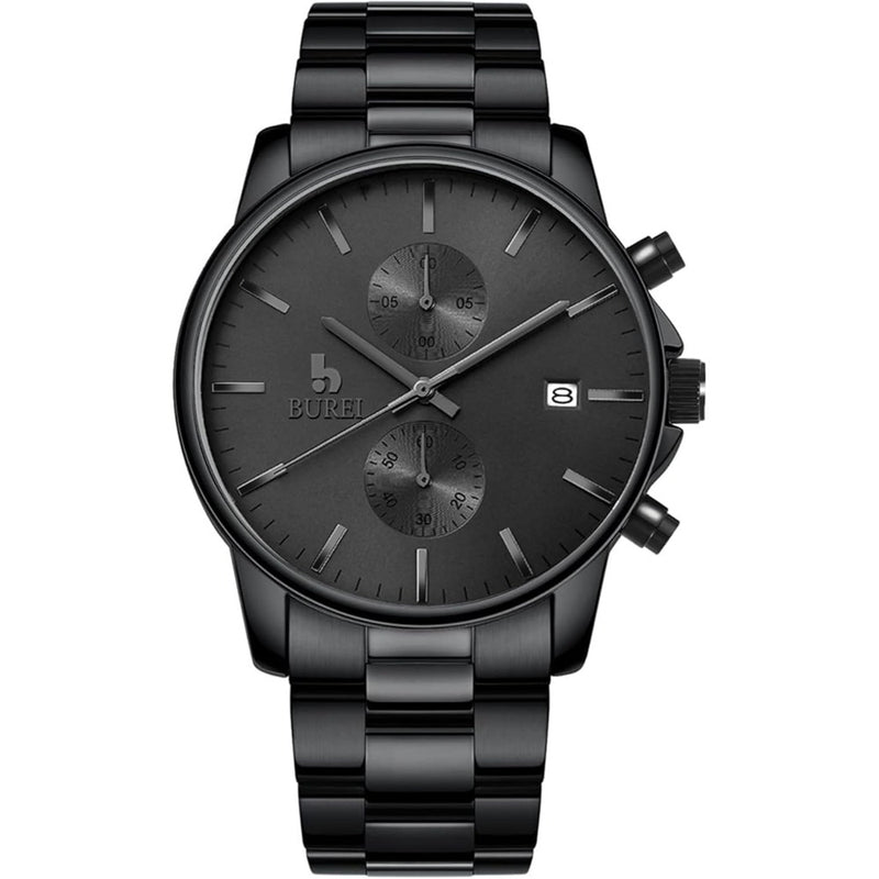 BUREI Men Watch,Waterproof Analog Quartz Stainless Steel Chronograph Fashion Minimalistic Classic Sport Watch for Men Gifts for Men