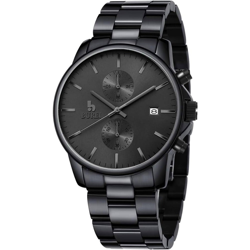 BUREI Men Watch,Waterproof Analog Quartz Stainless Steel Chronograph Fashion Minimalistic Classic Sport Watch for Men Gifts for Men