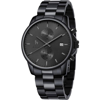 BUREI Men Watch,Waterproof Analog Quartz Stainless Steel Chronograph Fashion Minimalistic Classic Sport Watch for Men Gifts for Men