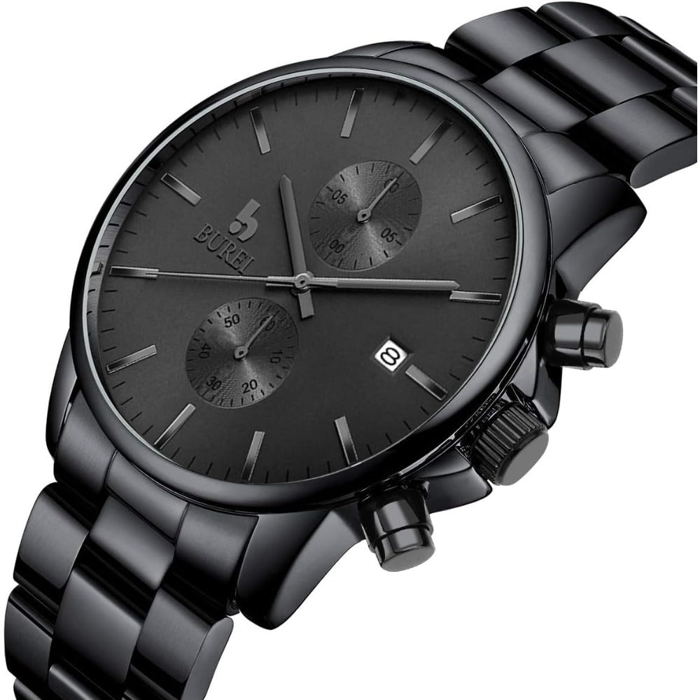 BUREI Men Watch,Waterproof Analog Quartz Stainless Steel Chronograph Fashion Minimalistic Classic Sport Watch for Men Gifts for Men