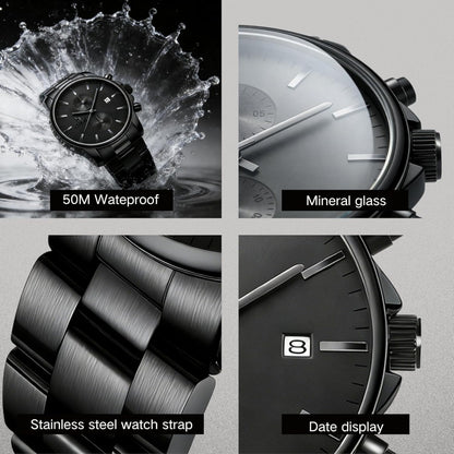 BUREI Men Watch,Waterproof Analog Quartz Stainless Steel Chronograph Fashion Minimalistic Classic Sport Watch for Men Gifts for Men