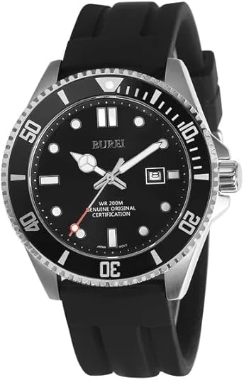 BUREI Men's Dive Watch, 200M Waterproof Analog Quartz Stainless Steel Fashion Classic Work Business Dress Wrist Watch for Men with Auto Date