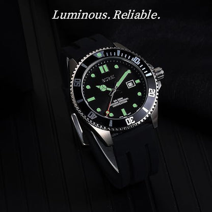 BUREI Men's Dive Watch, 200M Waterproof Analog Quartz Stainless Steel Fashion Classic Work Business Dress Wrist Watch for Men with Auto Date