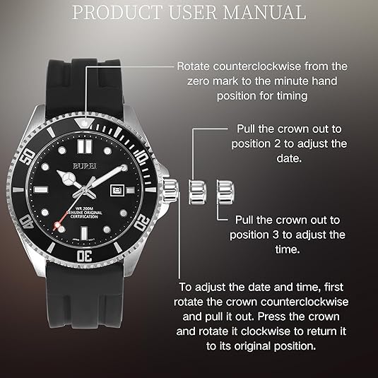 BUREI Men's Dive Watch, 200M Waterproof Analog Quartz Stainless Steel Fashion Classic Work Business Dress Wrist Watch for Men with Auto Date