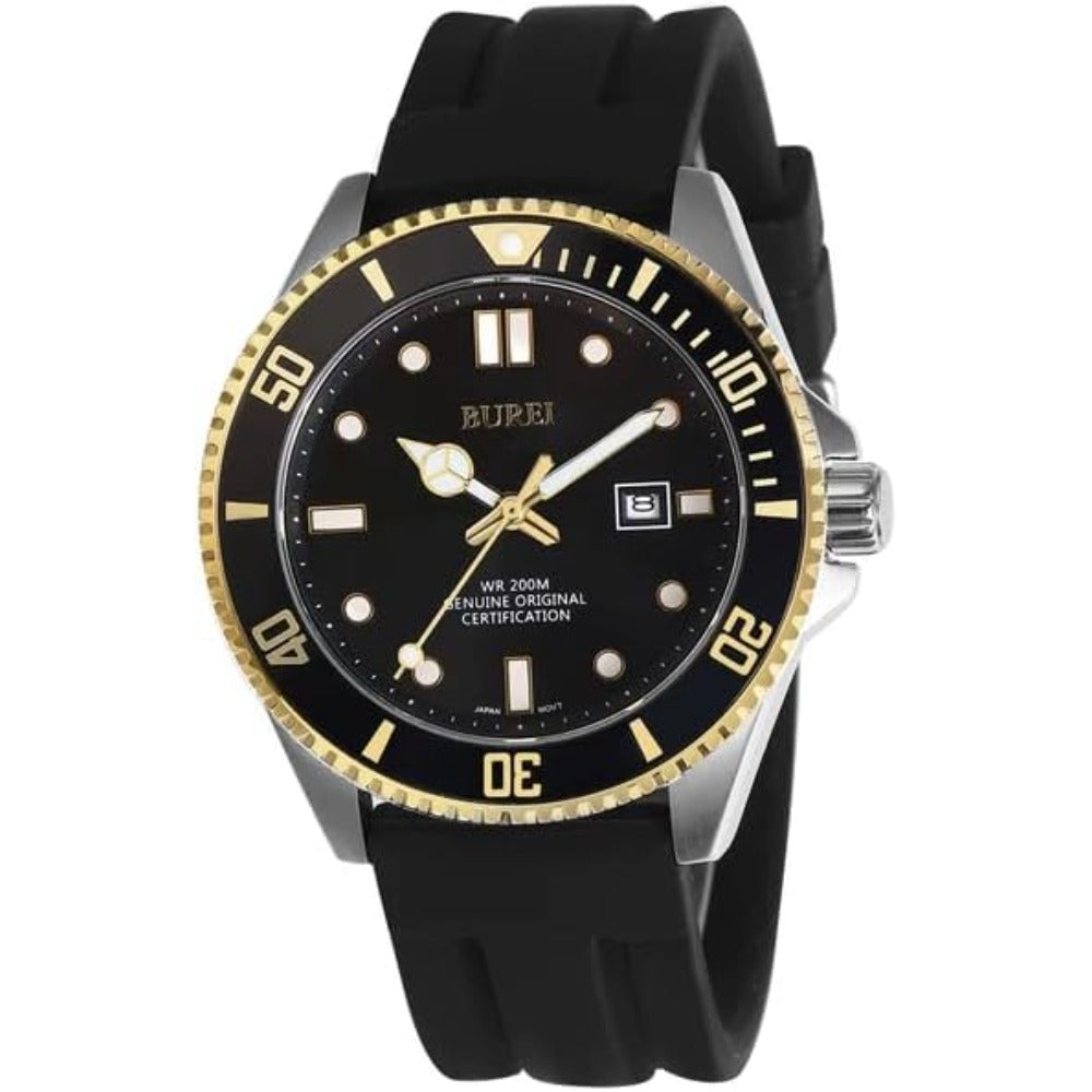 BUREI Men's Dive Watch, 200M Waterproof Analog Quartz Stainless Steel Fashion Classic Work Business Dress Wrist Watch for Men with Auto Date