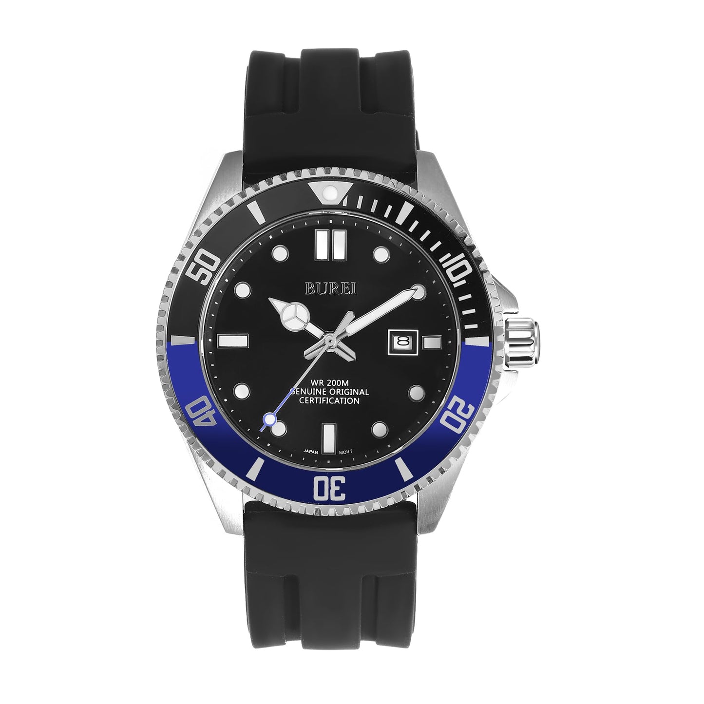 BUREI Men's Dive Watch, 200M Waterproof Analog Quartz Stainless Steel Fashion Classic Work Business Dress Wrist Watch for Men with Auto Date