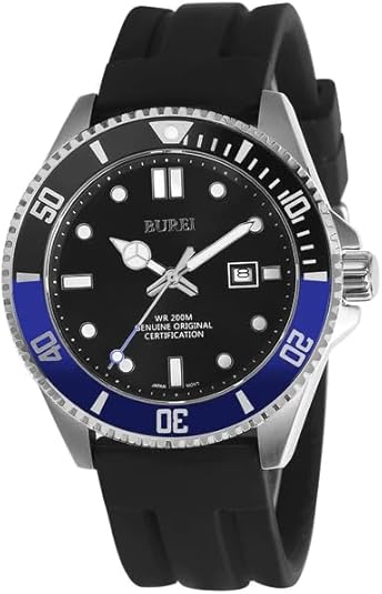 BUREI Men's Dive Watch, 200M Waterproof Analog Quartz Stainless Steel Fashion Classic Work Business Dress Wrist Watch for Men with Auto Date