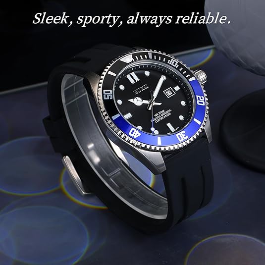 BUREI Men's Dive Watch, 200M Waterproof Analog Quartz Stainless Steel Fashion Classic Work Business Dress Wrist Watch for Men with Auto Date