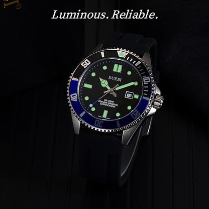 BUREI Men's Dive Watch, 200M Waterproof Analog Quartz Stainless Steel Fashion Classic Work Business Dress Wrist Watch for Men with Auto Date