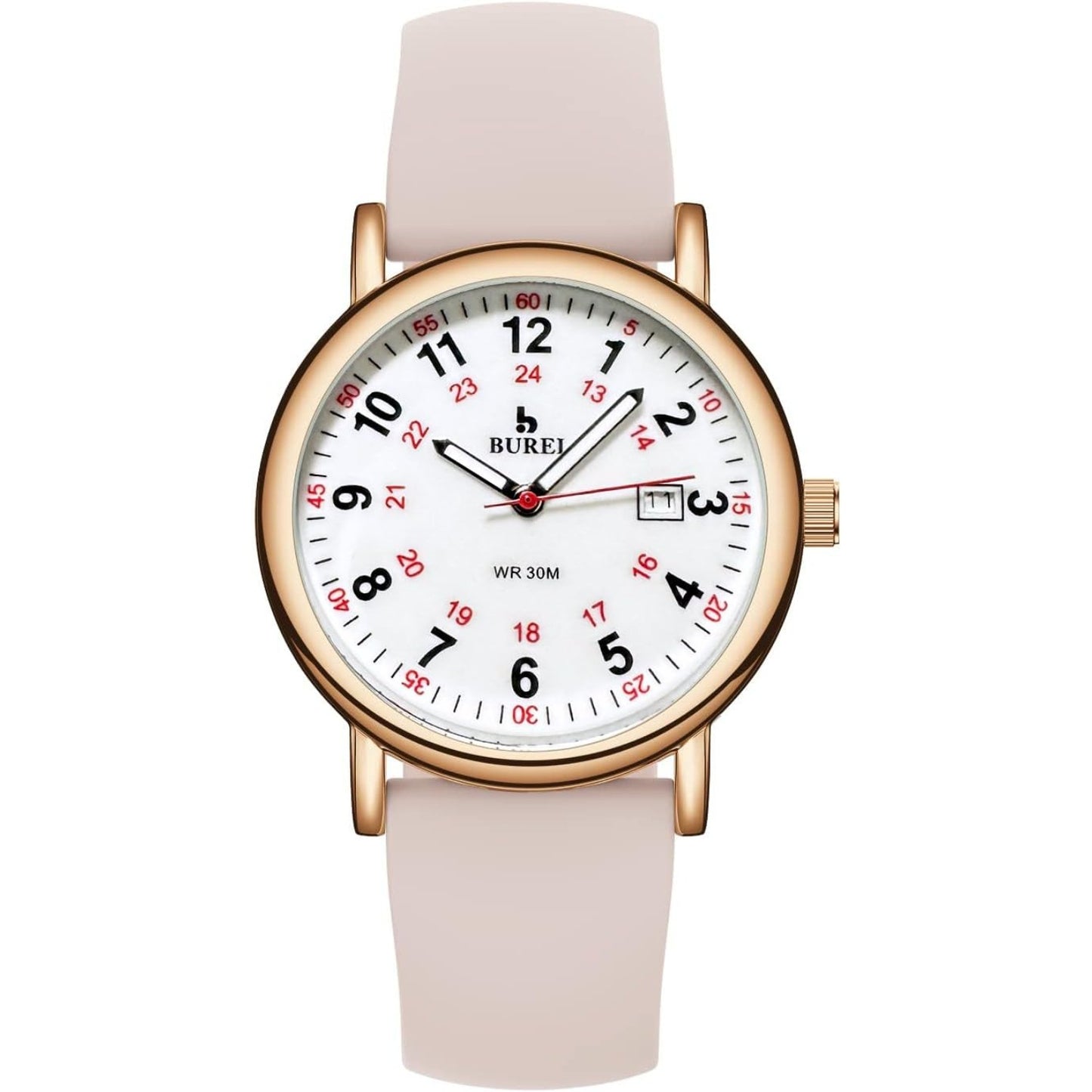 BUREI Nurse Wrist Watch for Nurse Medical Professionals Students Women Men, Waterproof 12/24 Hour Military Time Luminouse Easy Read Dial,Colorful Silicone Band