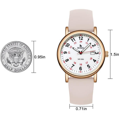BUREI Nurse Wrist Watch for Nurse Medical Professionals Students Women Men, Waterproof 12/24 Hour Military Time Luminouse Easy Read Dial,Colorful Silicone Band