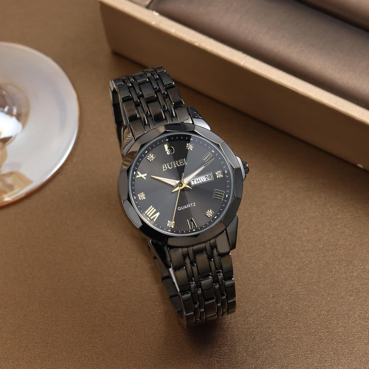 BUREI Men Watches Fashion Business Analog Quartz Stainless Steel Waterproof Watches for Men Diamond Luminous Date Dress Wrist Watch Luxury Casual Wrist Watch with Weeks,Gifts for Men（Silver Blue）