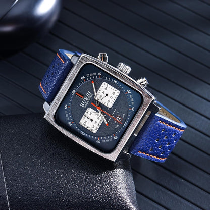 BUREI Men Fashion Wrist Chronograph Watches Analog Waterproof Leather Watches for Men
