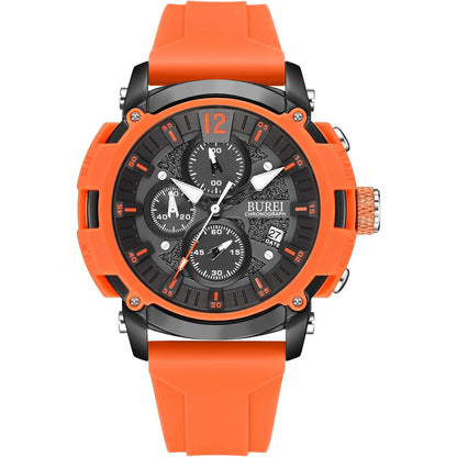 BUREI Sport Mens Watches Analog Quartz Chronograph Watch for Men Waterproof Date Dial Casual Wrist Watches with Silicone Strap Gifts for Men