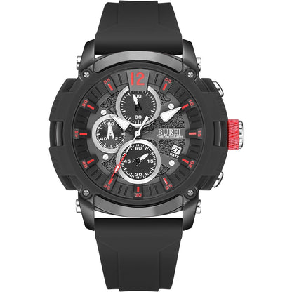 BUREI Sport Mens Watches Analog Quartz Chronograph Watch for Men Waterproof Date Dial Casual Wrist Watches with Silicone Strap Gifts for Men