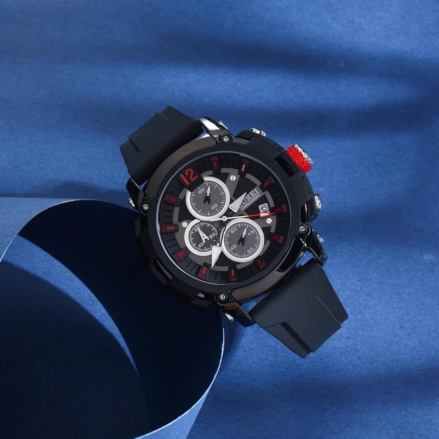 BUREI Sport Mens Watches Analog Quartz Chronograph Watch for Men Waterproof Date Dial Casual Wrist Watches with Silicone Strap Gifts for Men
