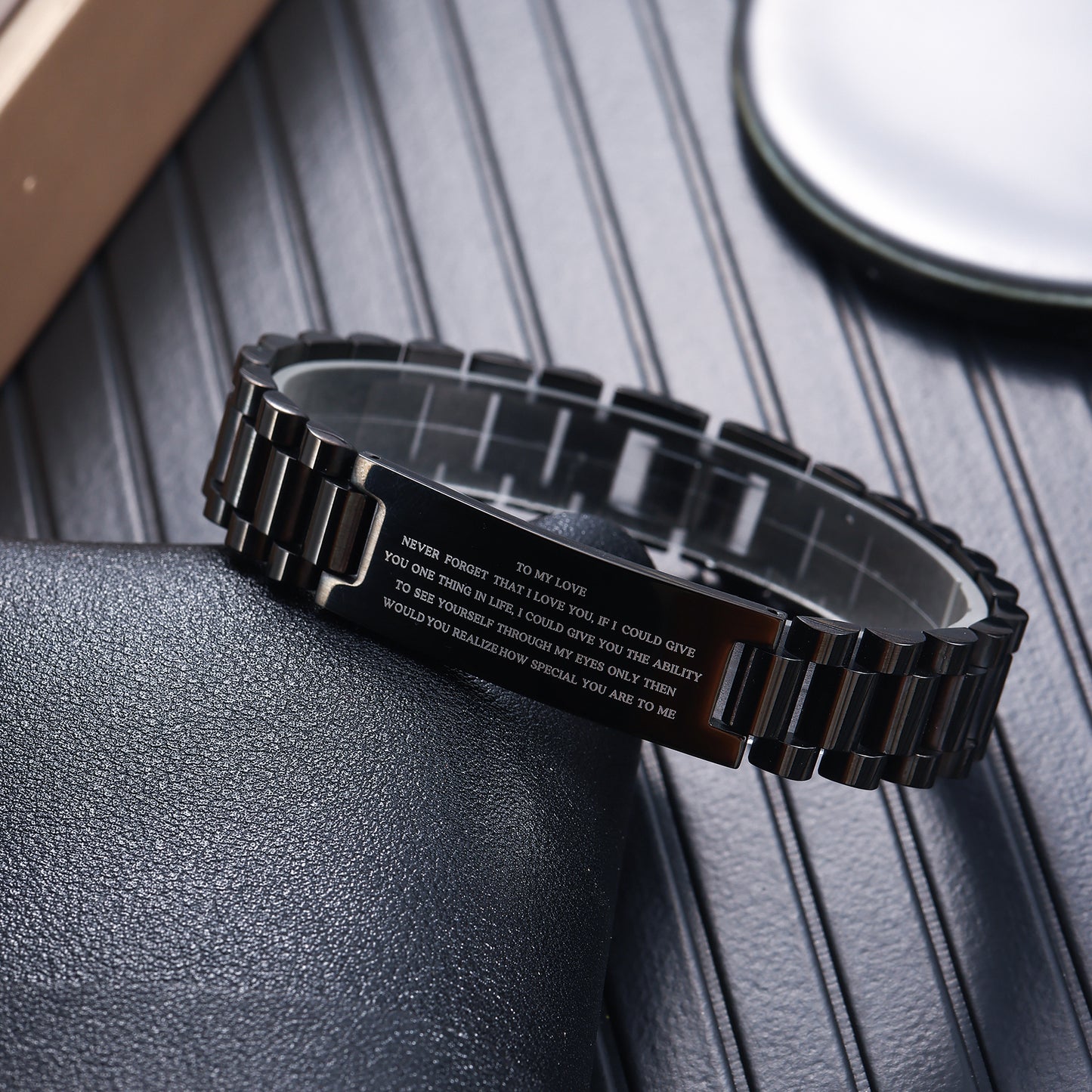 BUREI Men Watch Band Stainless Steel Link Bracelet Personalized Jewelry Gift for Men DAD Father Husband Boyfriend