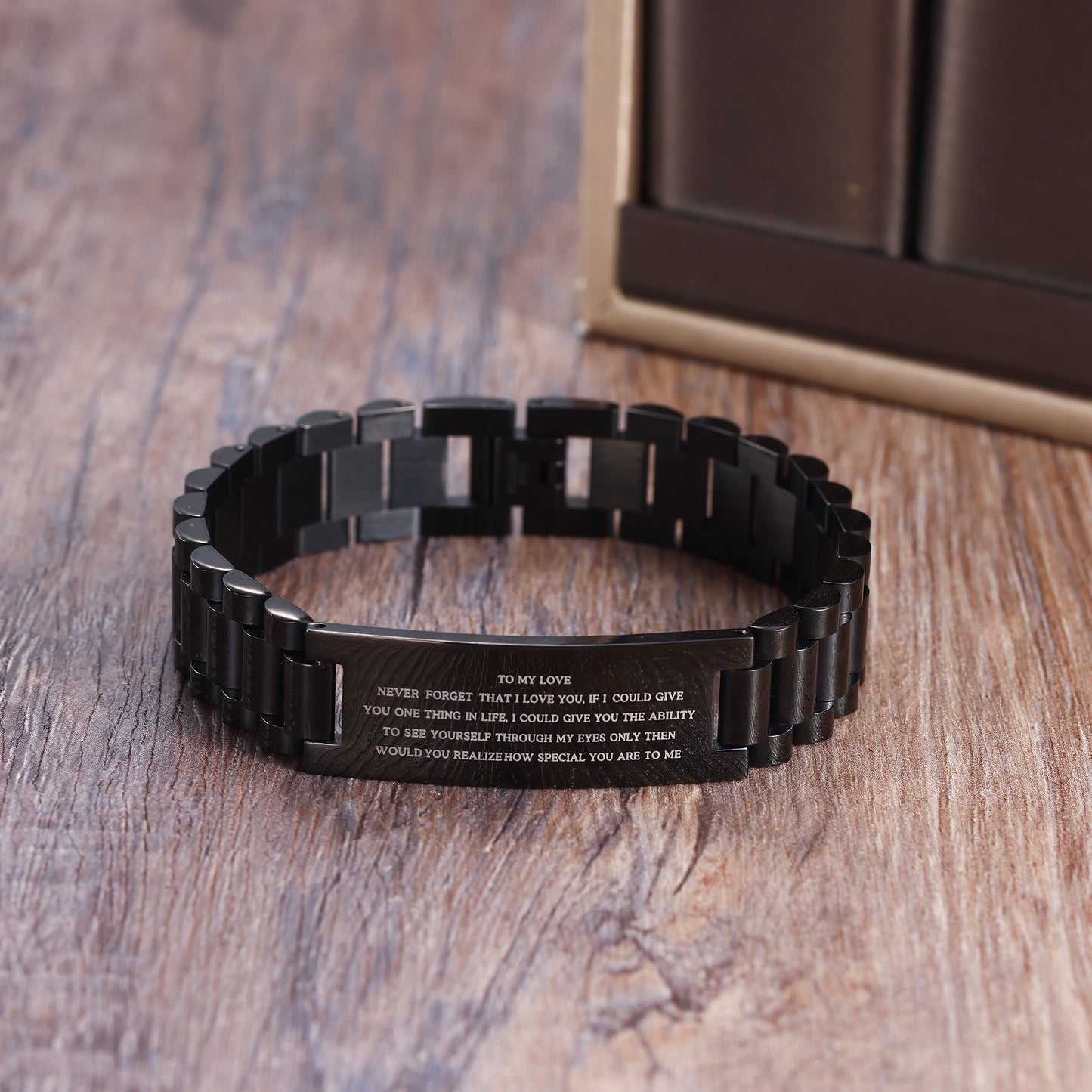 BUREI Men Watch Band Stainless Steel Link Bracelet Personalized Jewelry Gift for Men DAD Father Husband Boyfriend