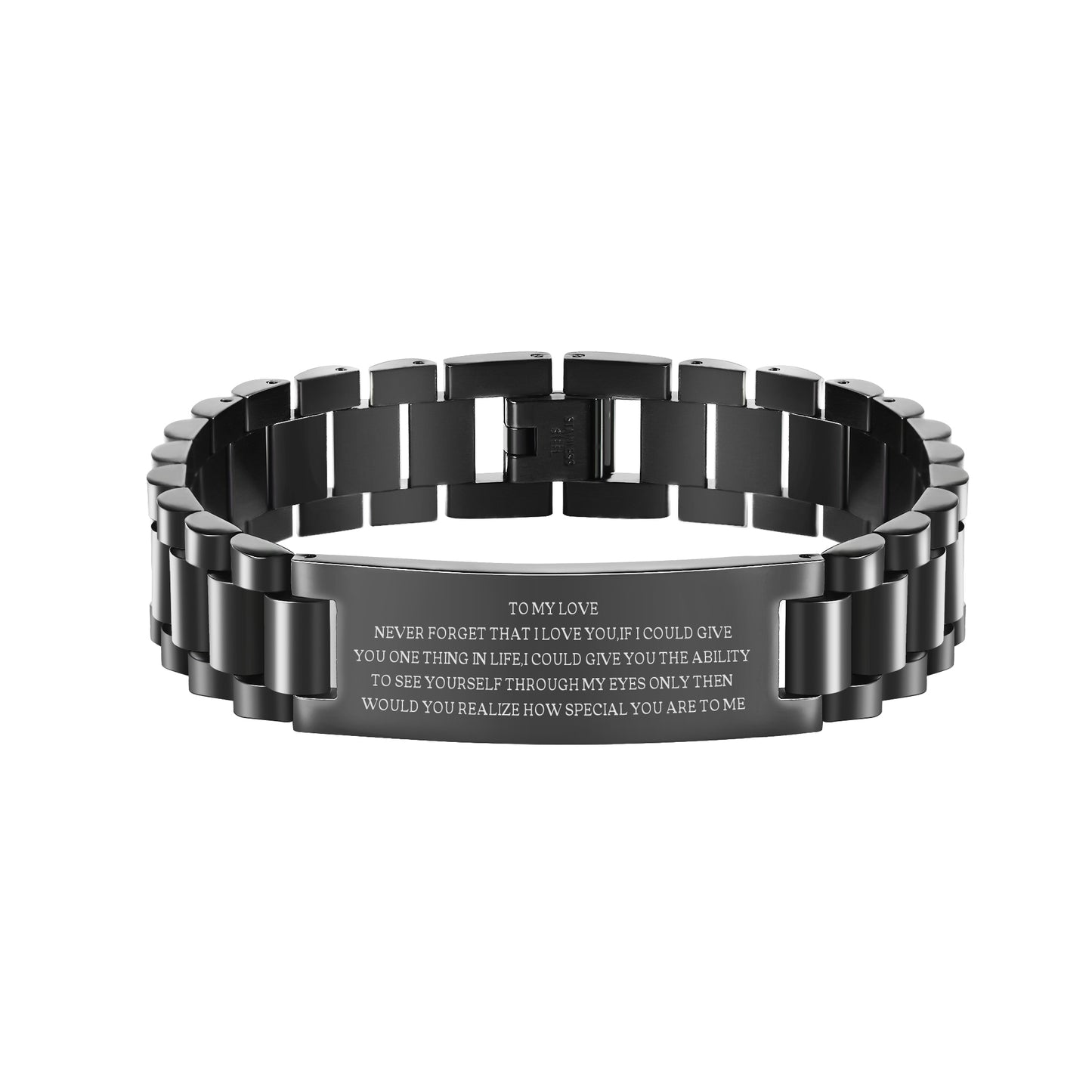 BUREI Men Watch Band Stainless Steel Link Bracelet Personalized Jewelry Gift for Men DAD Father Husband Boyfriend