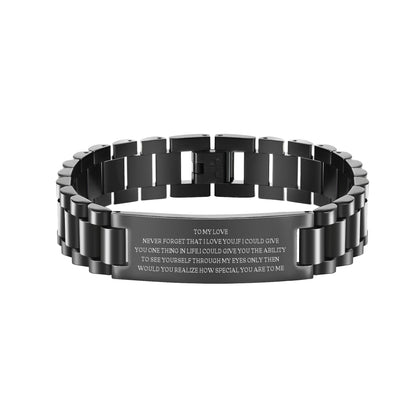 BUREI Men Watch Band Stainless Steel Link Bracelet Personalized Jewelry Gift for Men DAD Father Husband Boyfriend