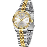 BUREI Women Watch Business Women Watches with Day DateAnalog Quartz Watch for Ladies Silver Gold Stainless Steel Bracelet Watch Fashion Ladies Watches Small Face Diamond Watch Waterproof