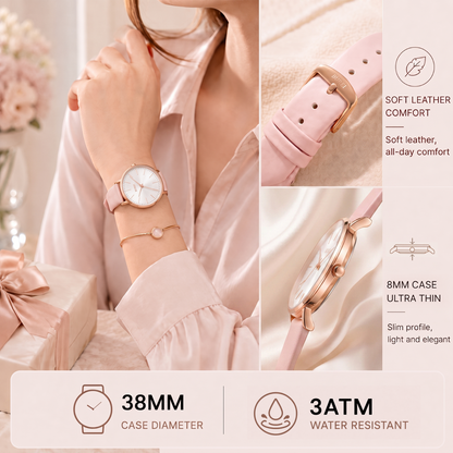 BUREL Women's Minimalist Large Face Leather Watch