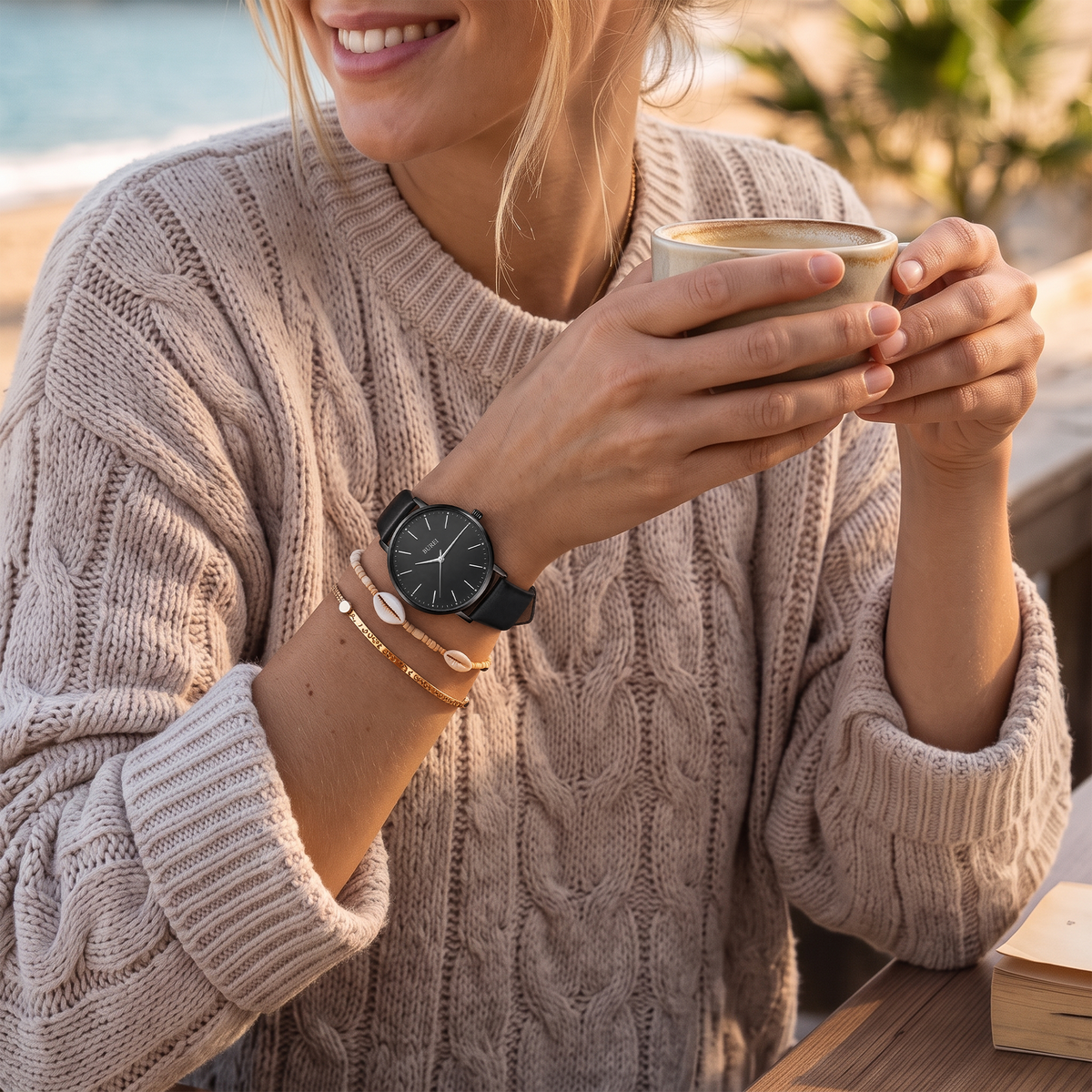 BUREL Women's Minimalist Large Face Leather Watch