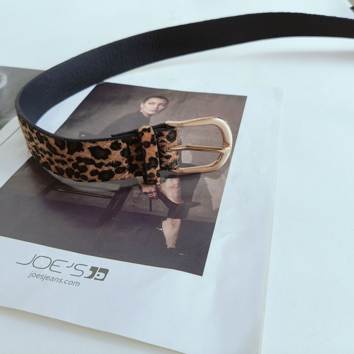 BUREI Women's Leopard Belt Animal Print Belt with Metal Buckle Pu Leather Jeans Belts