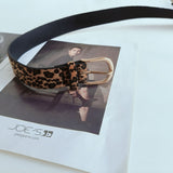 BUREI Women's Leopard Belt Animal Print Belt with Metal Buckle Pu Leather Jeans Belts
