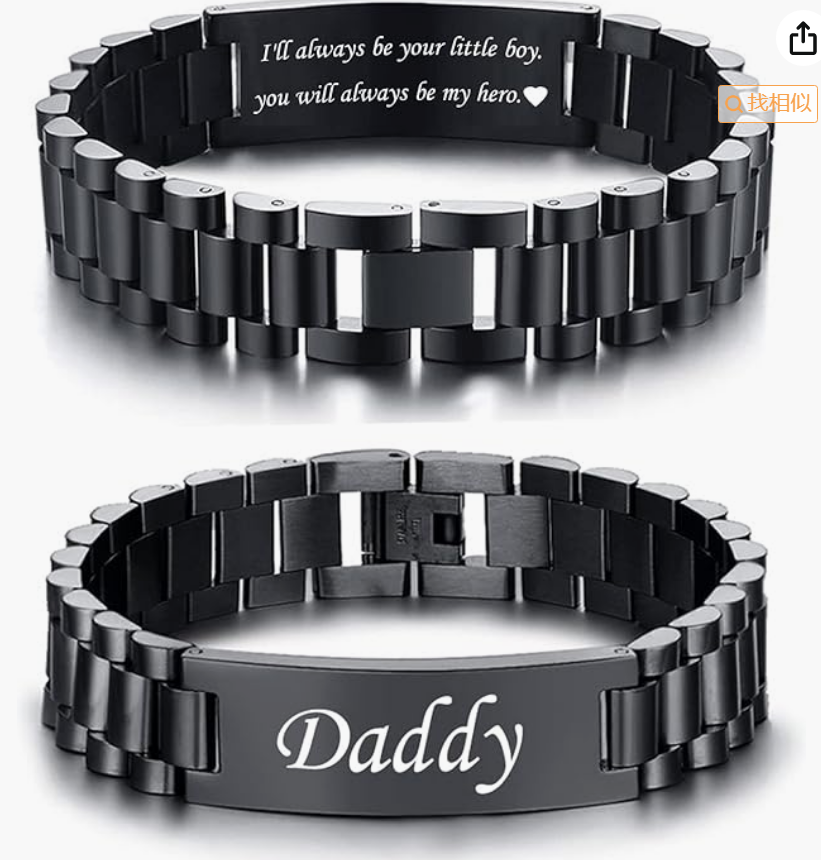 BUREI Men Watch Band Stainless Steel Link Bracelet Personalized Jewelry Gift for Men DAD Father Husband Boyfriend