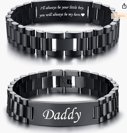 BUREI Men Watch Band Stainless Steel Link Bracelet Personalized Jewelry Gift for Men DAD Father Husband Boyfriend