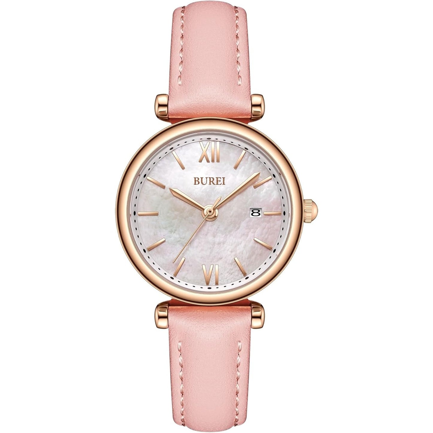 BUREI Women's Black Leather Strap Watch Fashion Simple Analog Quartz Waterproof Watches for Women Three Hands,Gift for her