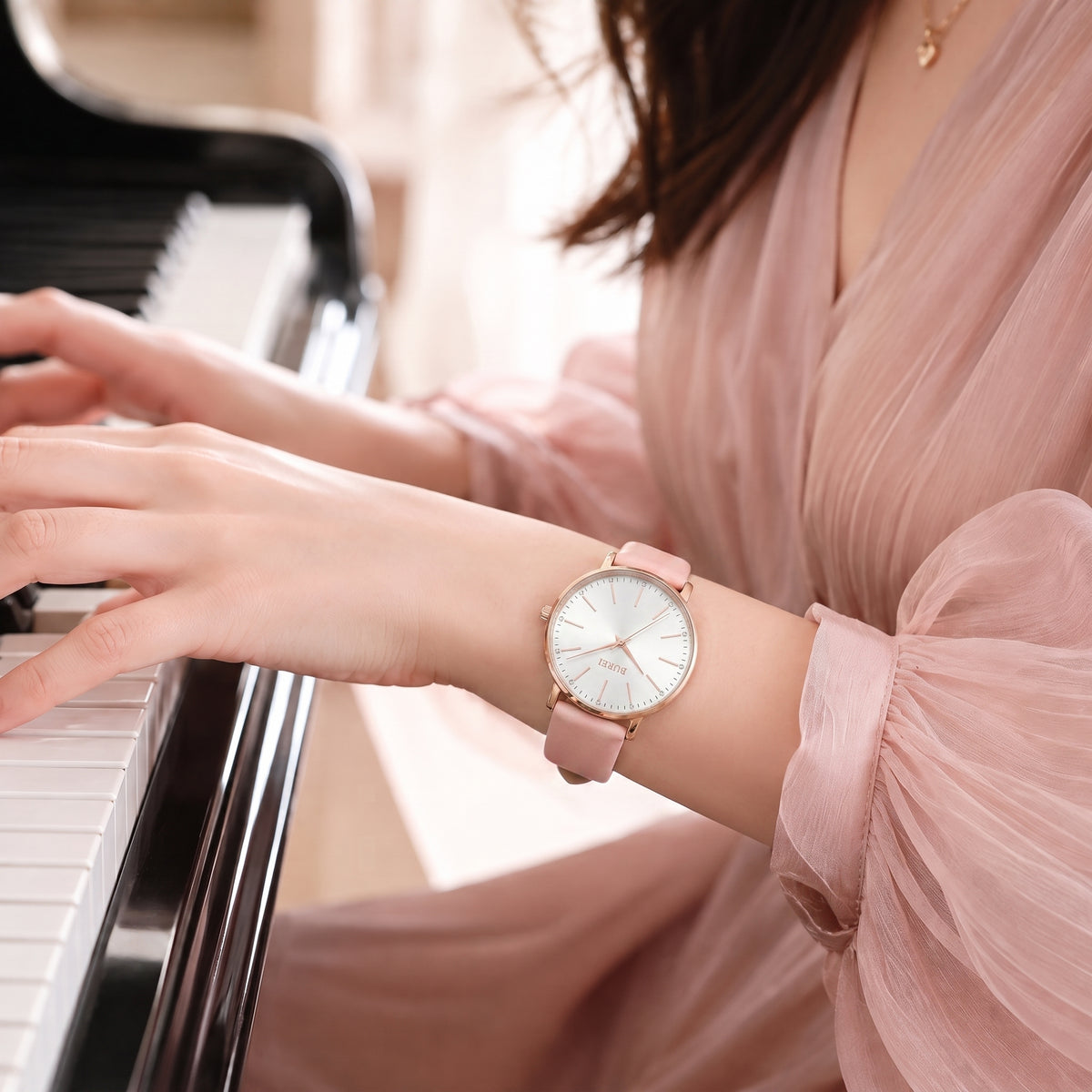BUREL Women's Minimalist Large Face Leather Watch