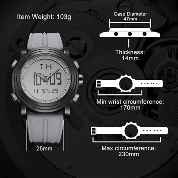 BUREI Mens Analog Digital Sport Watches with Alarm Stopwatch LED Backlight and Rubber Strap