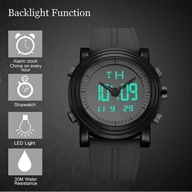 Mens watch with backlight clearance