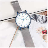 BUREI Men's Fashion Minimalist Wrist Watch Analog Blue Date With Silver Stainless Steel Mesh Band