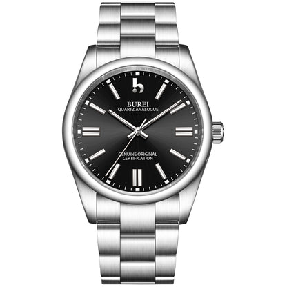BUREI Men's Stainless Steel Fashion Watch Japan Movement Quartz Wristwatches for Men 41mm Luxury Round Watch