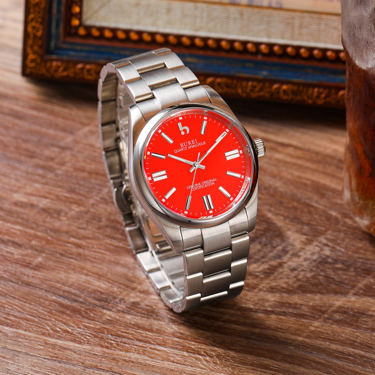 BUREI Men's Stainless Steel Fashion Watch Japan Movement Quartz Wristwatches for Men 41mm Luxury Round Watch