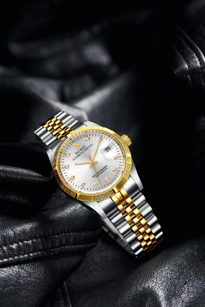 BUREI Men's Luxury Automatic Watch Two Tones Stainless Steel Dress Wrist Watches Self-Winding