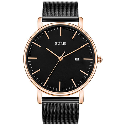 Men's Fashion Minimalist Wrist Watch Analog Blue Date with Silver Stainless Steel Mesh Band