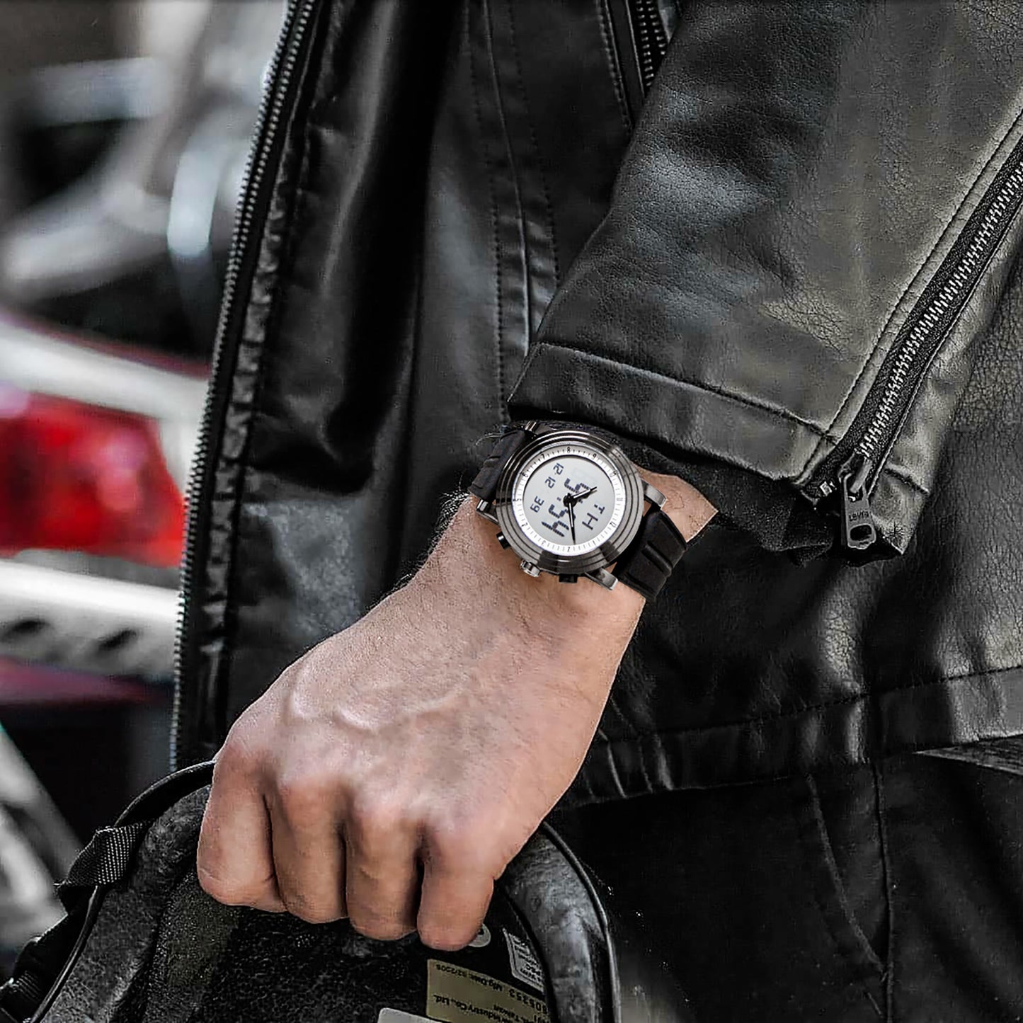 BUREI Mens Analog Digital Sport Watches with Alarm Stopwatch LED Backlight and Rubber Strap