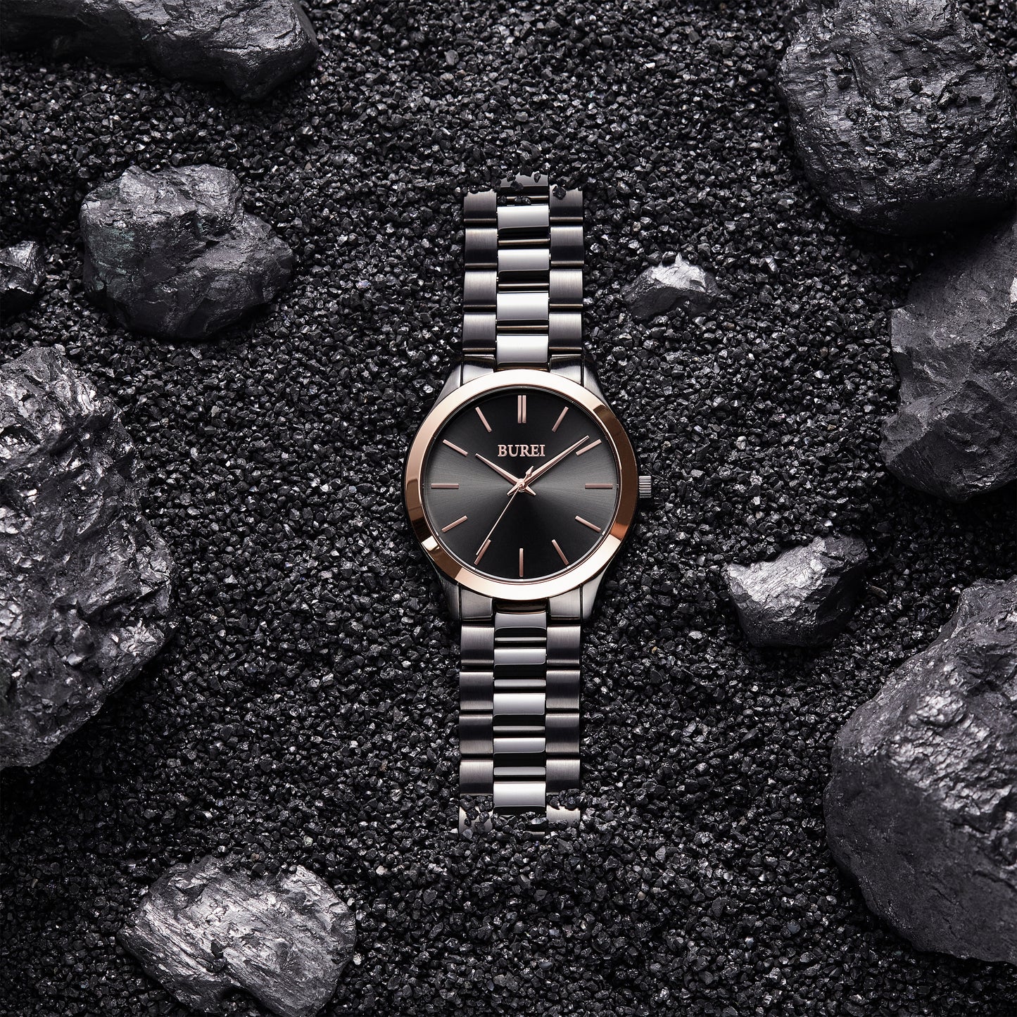 BUREI men's stainless steel fashion business watch japanese movement quartz watch men's 41mm luxury round watch
