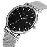 BUREI Men's Fashion Minimalist Wrist Watch Analog Date with Stainless Steel Mesh Band