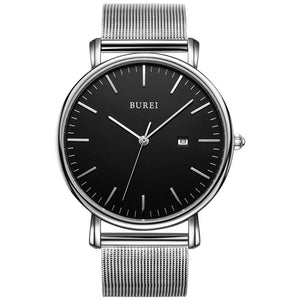 BUREI Men's Fashion Minimalist Wrist Watch Analog Date with Stainless Steel Mesh Band