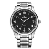 BUREI Men Watches Date Quartz Wrist Watch with Classic Arabic Numbers Analog and Silver Stainless Steel Bracelet